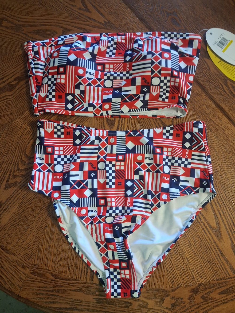 FILA Red, Navy & White Geo-Print High-Waist Bikini Set